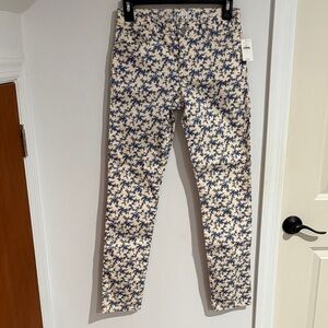 Stylish Girls Super Skinny Jeans with Blue Floral Design